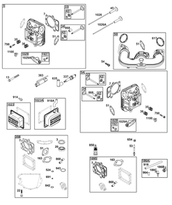 Cylinder Head Group Diagram and Parts List for 44U877-0044-G1 400000 - 699999 Briggs and Stratton Engine